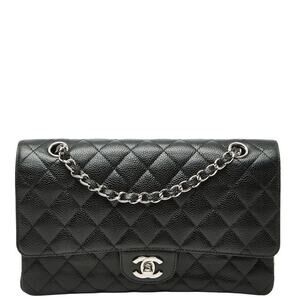 Chanel Matelasse 25 Coco Mark Double Flap Caviar Skin Shoulder Bag Black